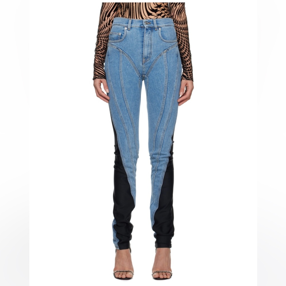 MUGLER Blue Paneled Spiral Jeans
